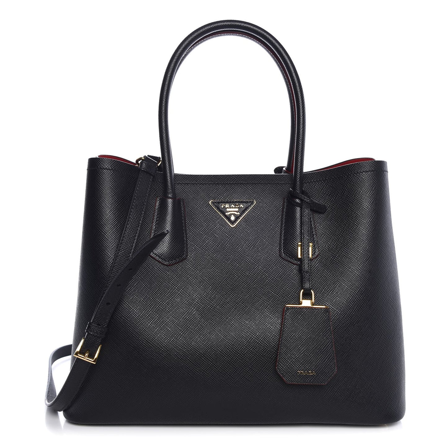 Saffiano Cuir Medium Double Bag Black Ciliegia
