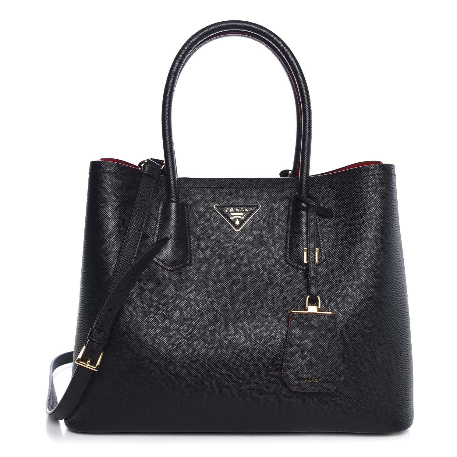 Prada Saffiano Cuir Medium Double Bag Black Ciliegia 1 of 7