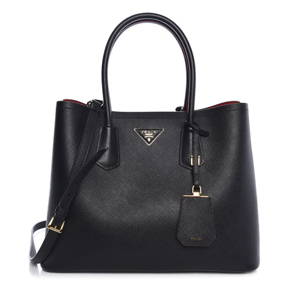 Prada Saffiano Cuir Medium Double Bag Black Ciliegia 1 of 7