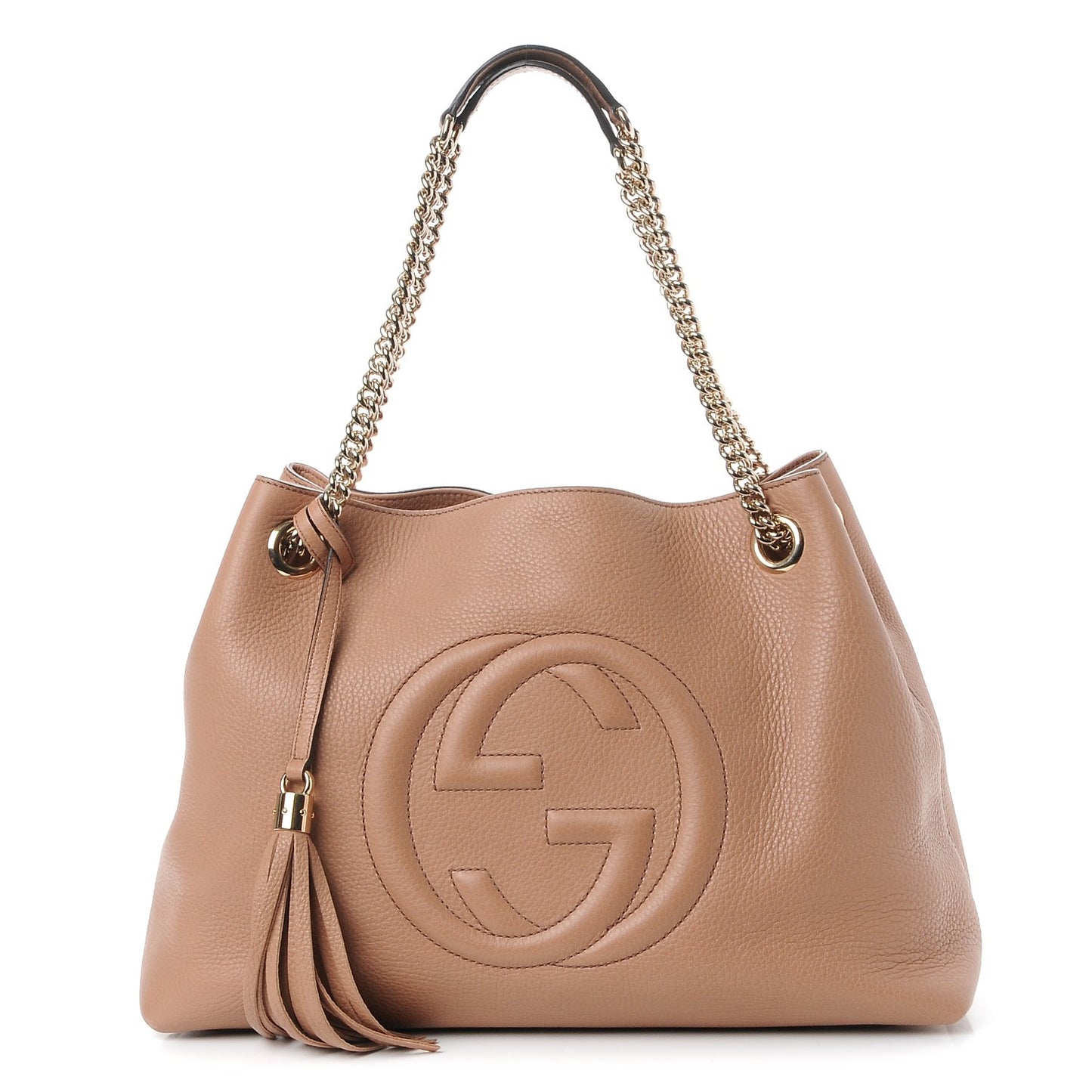 Pebbled Calfskin Medium Soho Chain Shoulder Bag Camelia