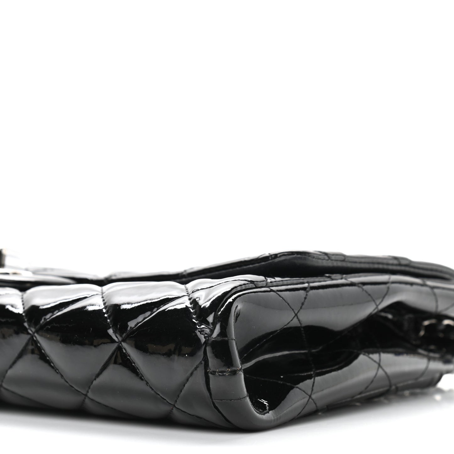 Patent Quilted Clutch with Chain Flap Black
