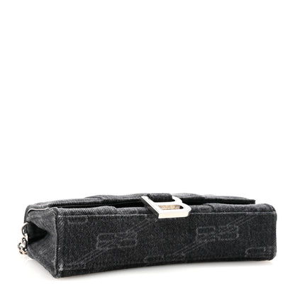 Balenciaga Denim BB Monogram Hourglass Chain Bag Black 4 of 9