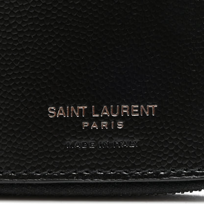 Saint Laurent Grain De Poudre Matelasse Chevron Monogram Monochrome Compact Zip Around Wallet Black 6 of 7