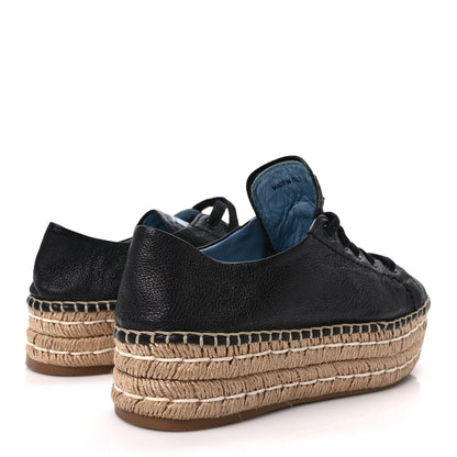 Prada Calfskin Espadrille 45mm Platform Sneakers 38.5 Black 4 of 8
