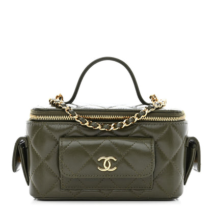 Chanel Lambskin Quilted Polly Pocket East West Top Vanity With Chain Khaki 1 of 11
