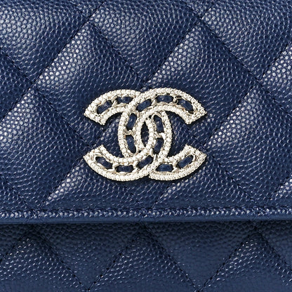 Chanel Caviar Quilted Crystal Long Flap Wallet Navy Blue 9 of 13