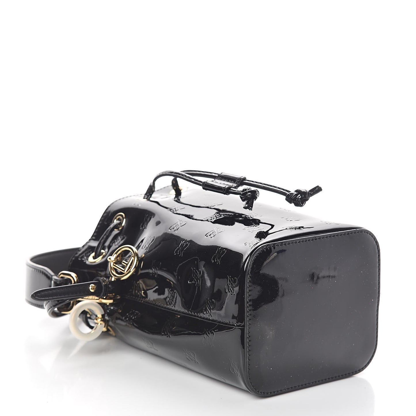 Vitello Vernice Mou F is Fendi Karligraphy Embossed Mini Mon Tresor Bucket Bag Black