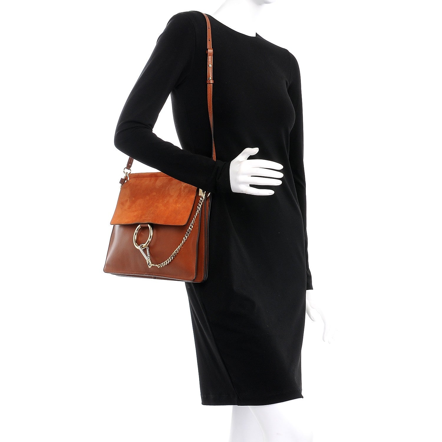 Chloe Suede Calfskin Medium Faye Shoulder Bag Tobacco 2 of 7