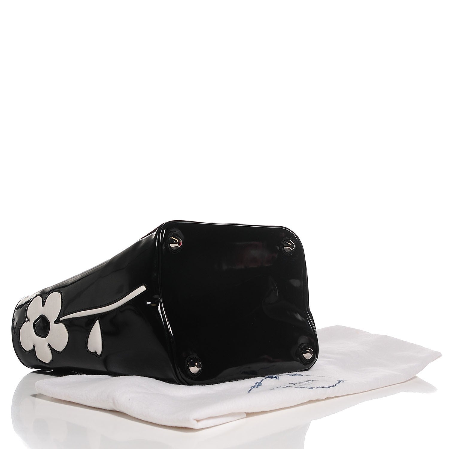 Prada Spazzolato Floral Open Bucket Bag Black White 4 of 9