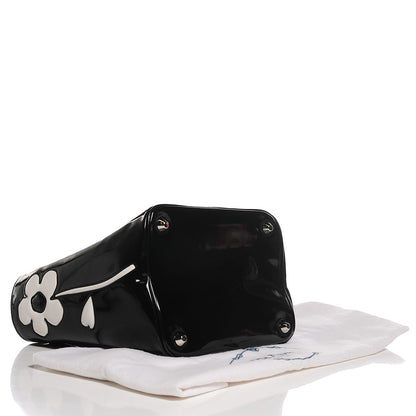 Prada Spazzolato Floral Open Bucket Bag Black White 4 of 9