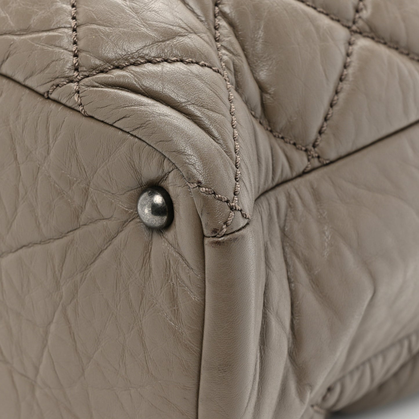 Aged Calfskin Tweed Large Quilted Portobello Tote Grey