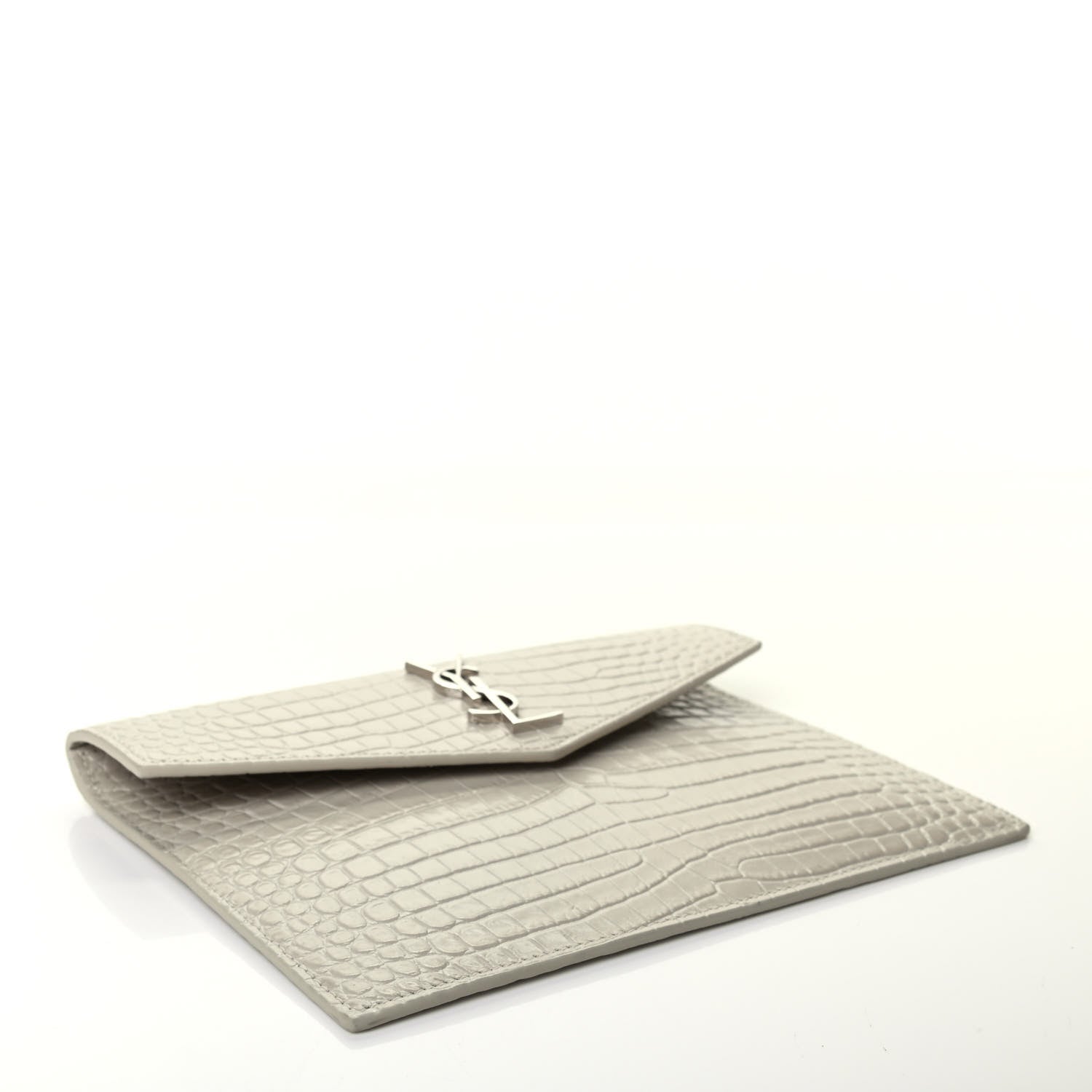 Saint Laurent Calfskin Crocodile Embossed Monogram Uptown Baby Pouch Perle 4 of 8