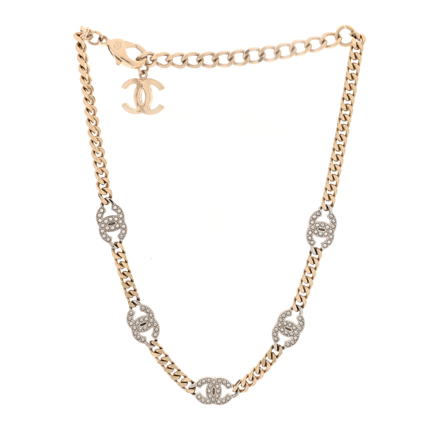 Chanel Crystal Chain CC Link Choker Gold Silver 3 of 5