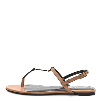 Saint Laurent Calfskin Cassandra Monogram Sandals 38.5 Brown 1 of 9
