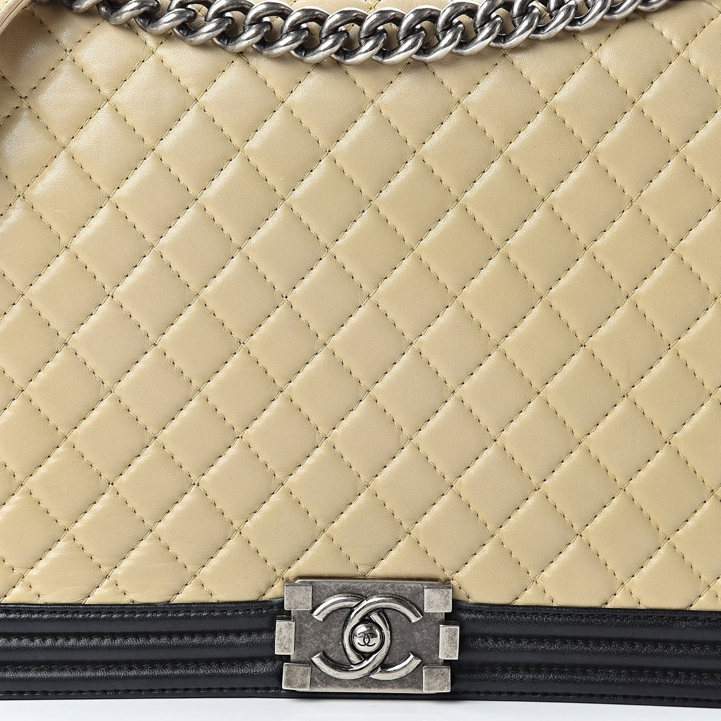 Lambskin Quilted Large Boy Flap Beige Black