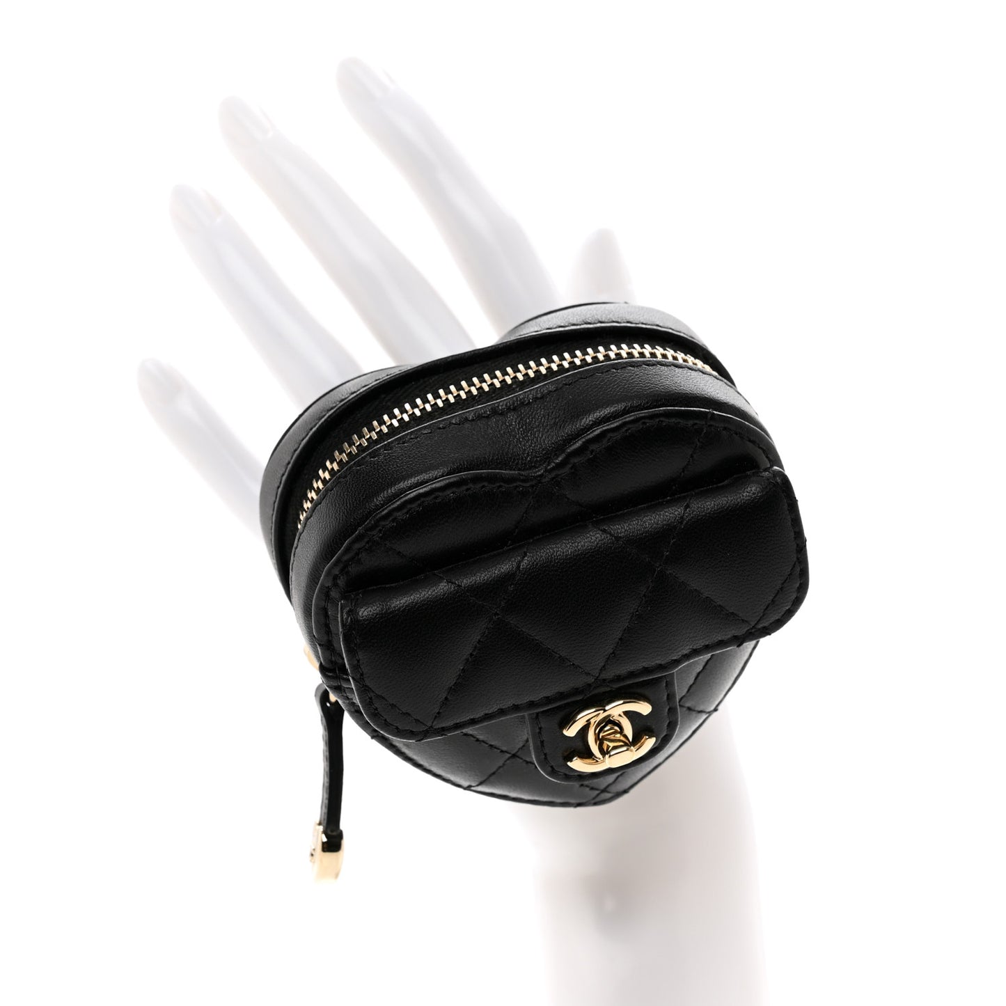 Lambskin Quilted CC In Love Heart Zipped Arm Coin Purse Black