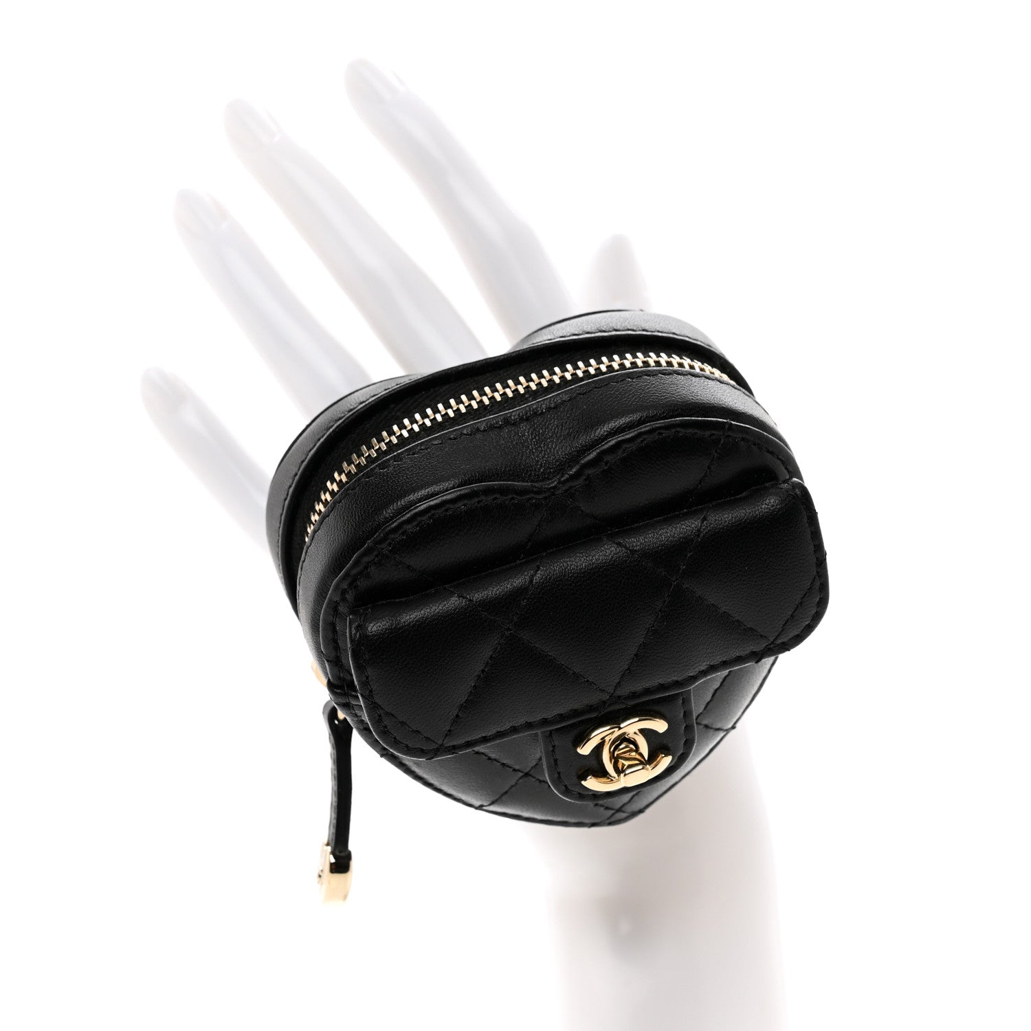 Chanel Lambskin Quilted CC In Love Heart Zipped Arm Coin Purse Black 2 of 8