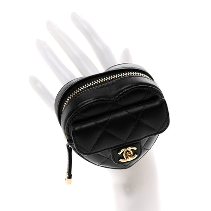 Chanel Lambskin Quilted CC In Love Heart Zipped Arm Coin Purse Black 2 of 8