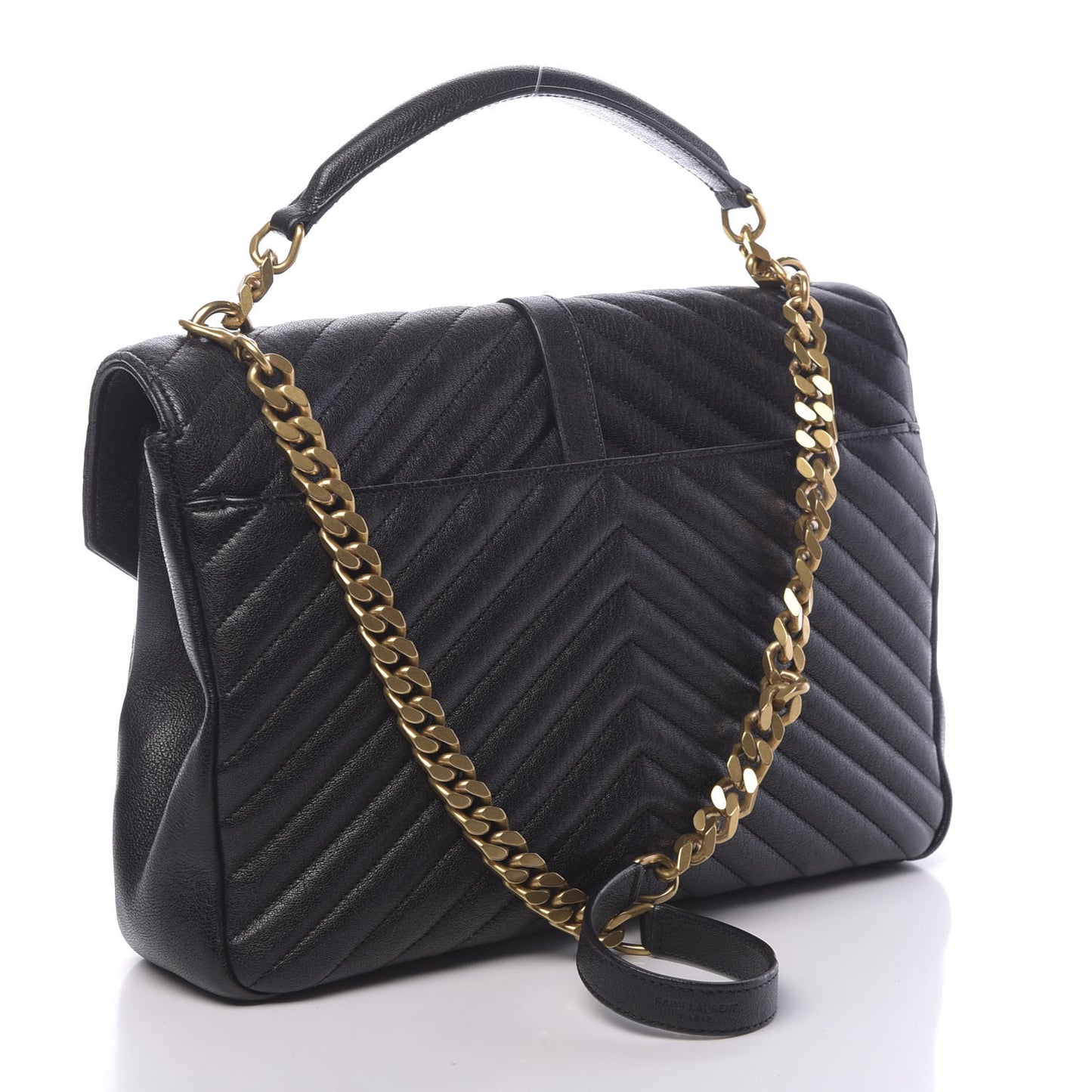 Sheepskin Matelasse Chevron Monogram Large College Satchel Black