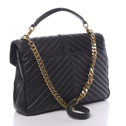 Saint Laurent Sheepskin Matelasse Chevron Monogram Large College Satchel Black 4 of 11