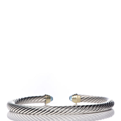 David Yurman Sterling Silver 14K Yellow Gold Blue Topaz 5mm Cable Classics Petite Color Bracelet 3 of 4