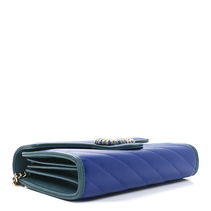 Gucci Azalea Calfskin Enamel Matelasse Diagonal Torchon GG Marmont Chain Wallet Imperial Blue Pavone 4 of 10