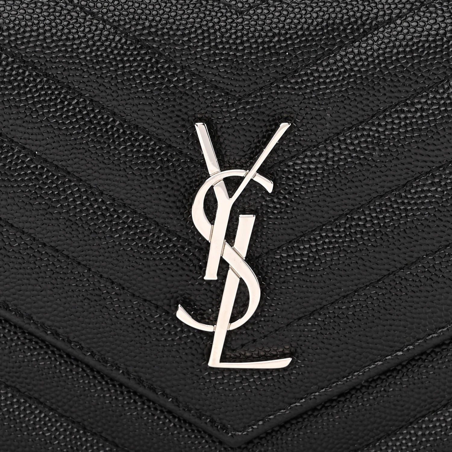 Saint Laurent Grain De Poudre Matelasse Chevron Monogram Envelope Chain Wallet Black 7 of 9