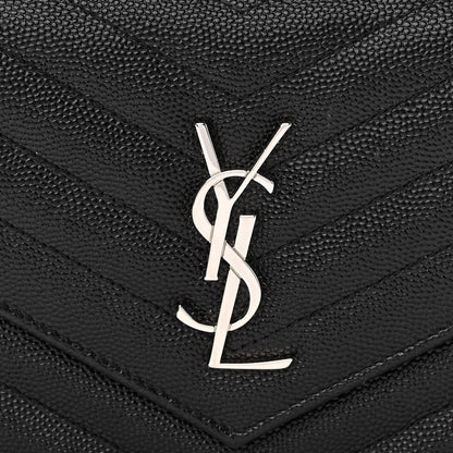 Saint Laurent Grain De Poudre Matelasse Chevron Monogram Envelope Chain Wallet Black 7 of 9