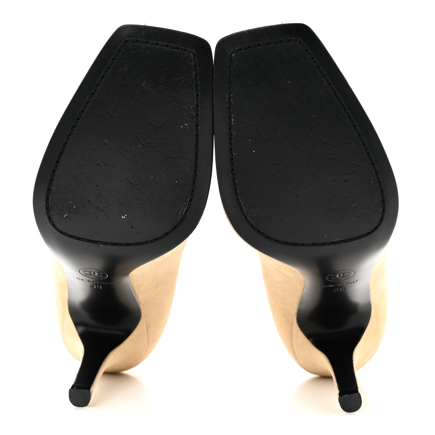 Chanel Suede Patent Calfskin Pumps 38 Beige Black 6 of 13