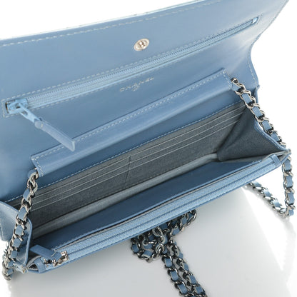 Chanel Patent Quilted Wallet On Chain WOC Blue 5 of 8