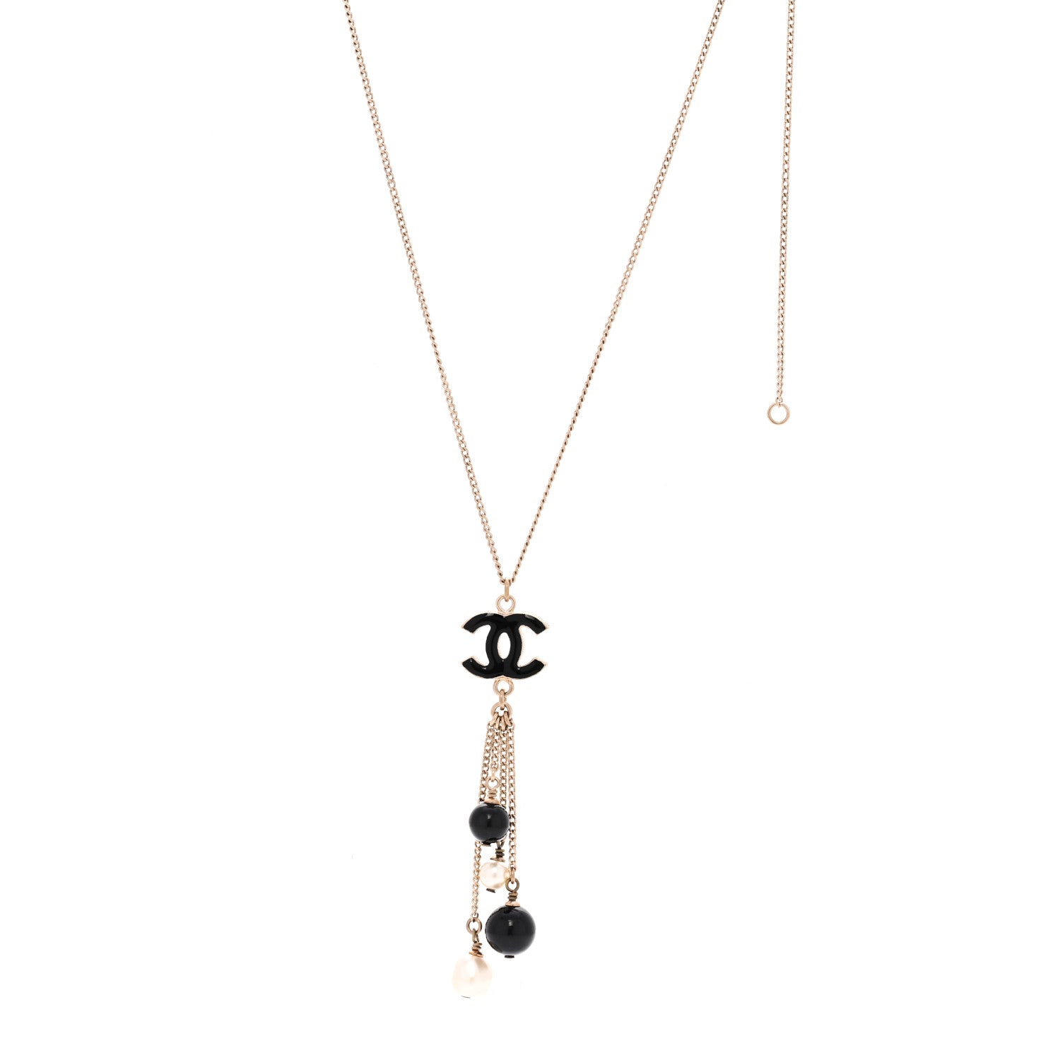 Chanel Enamel Bead Pearl CC Drop Necklace Black Gold 1 of 5
