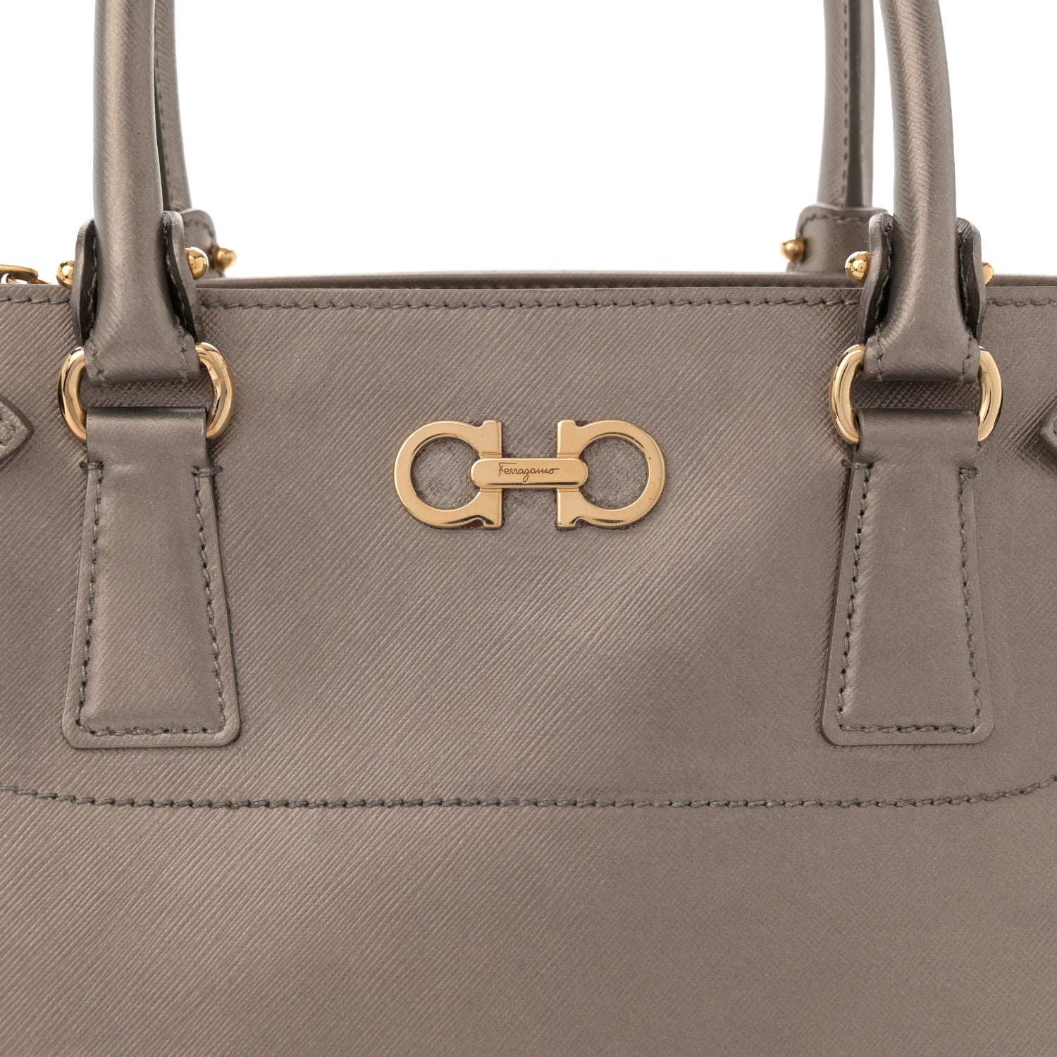 Salvatore Ferragamo Metallic Printed Calfskin Beky Tote Bronze 8 of 15