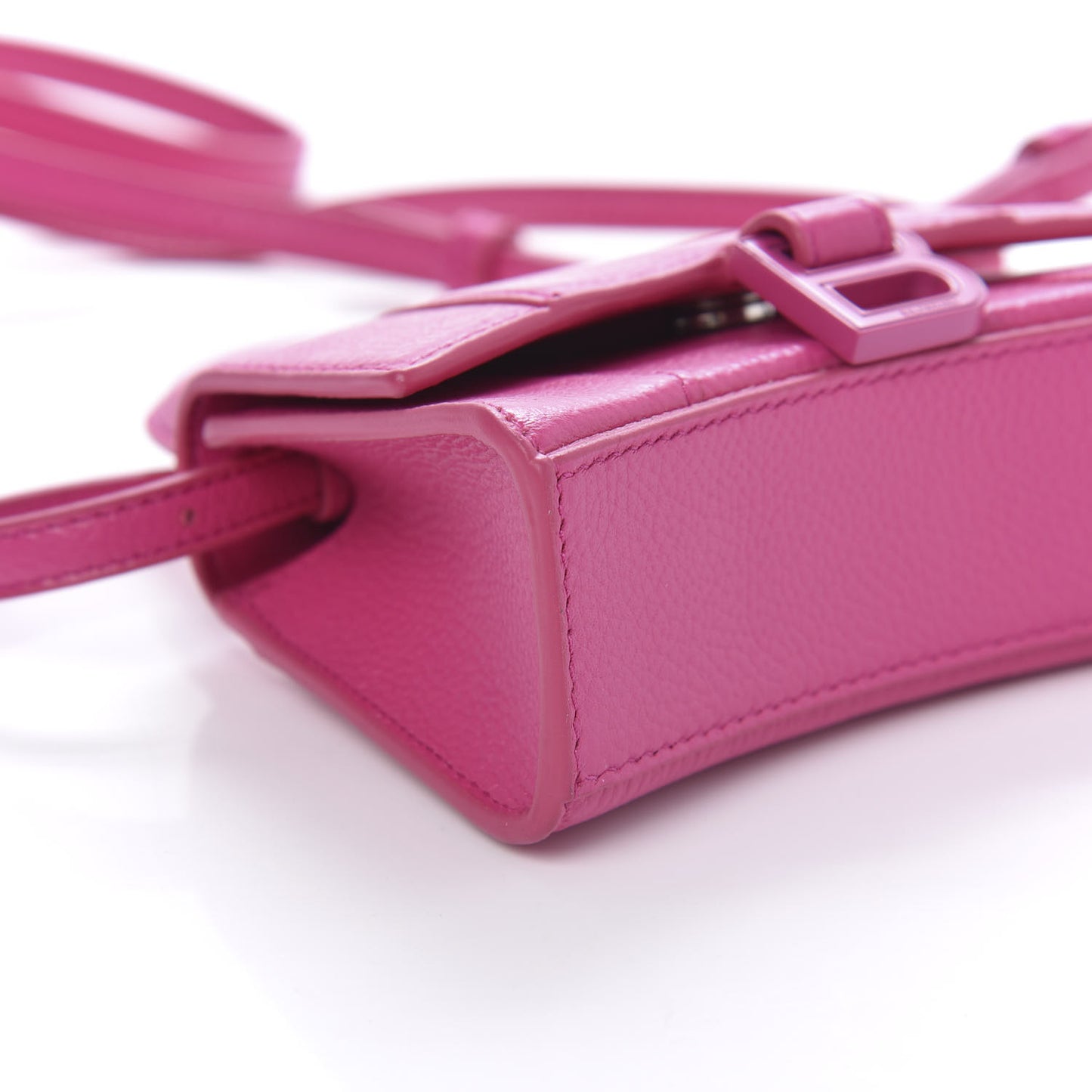 Grained Calfskin Tonal B Hourglass Top Handle Bag Mini Fuchsia