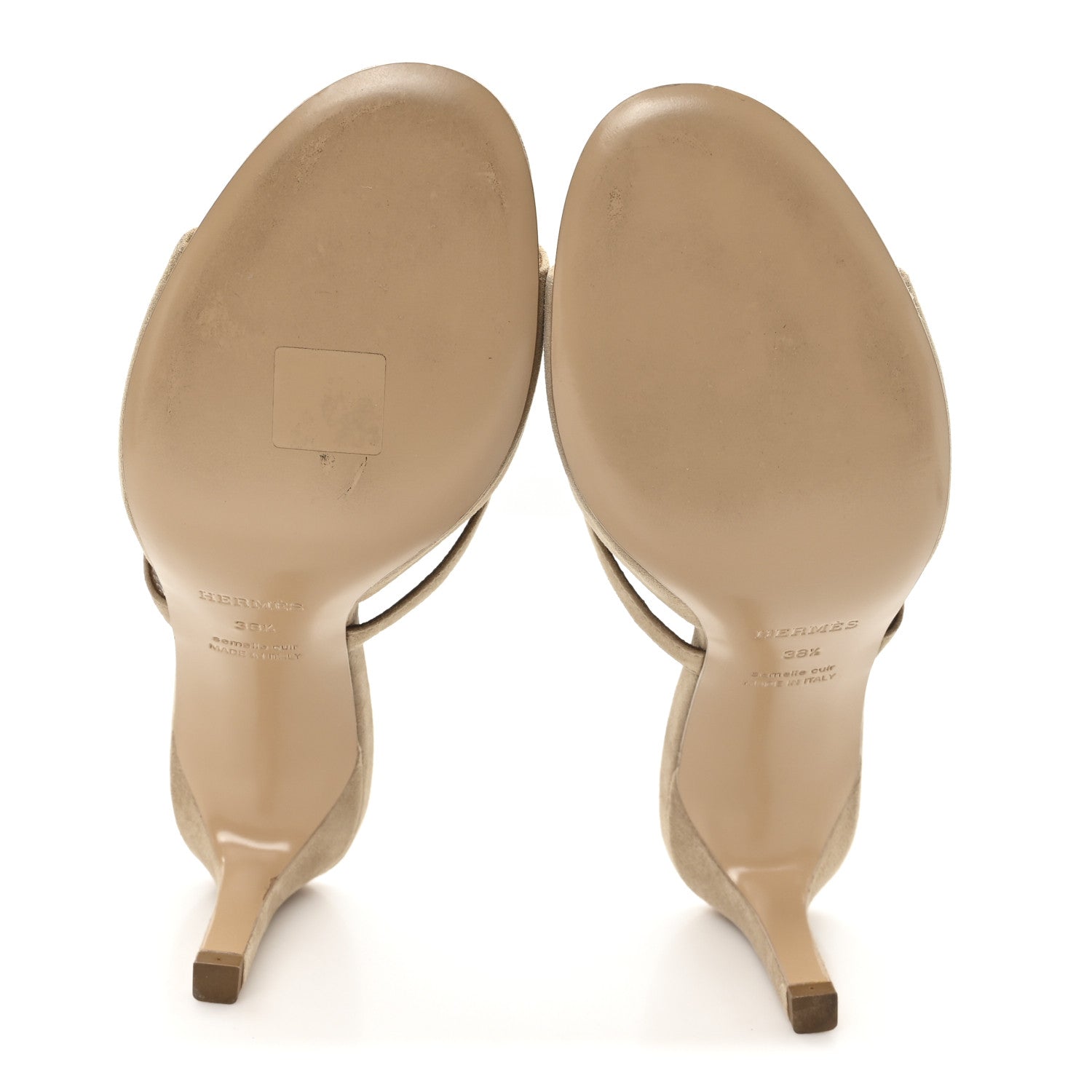 Hermes Suede Goatskin Satin Cute Sandals 38.5 Beige Argile 6 of 9