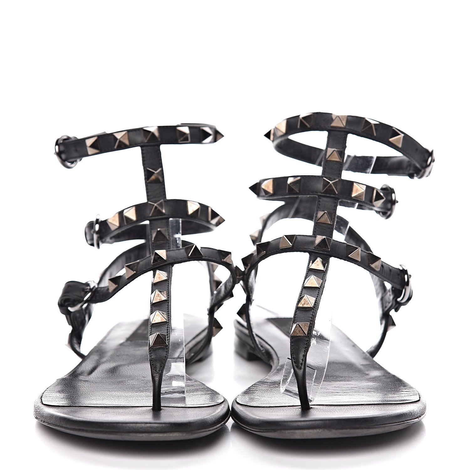 Valentino Garavani Nappa Rockstud Ankle Strap Flat Thong Sandals 38.5 Black 2 of 12