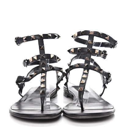 Valentino Garavani Nappa Rockstud Ankle Strap Flat Thong Sandals 38.5 Black 2 of 12