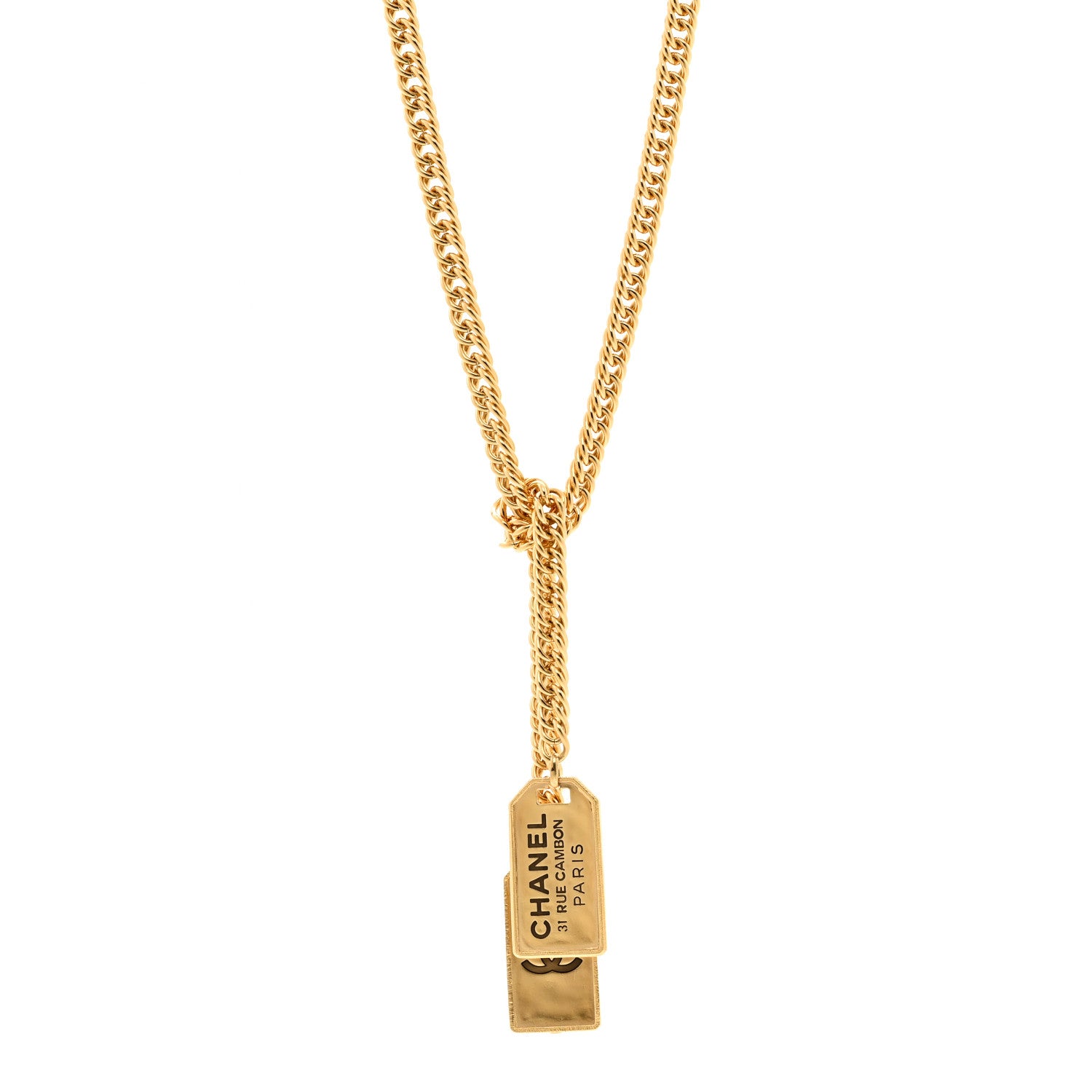 Chanel Metal ID Dog Tag Charm Necklace Gold 1 of 5