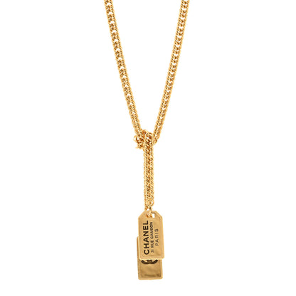 Chanel Metal ID Dog Tag Charm Necklace Gold 1 of 5