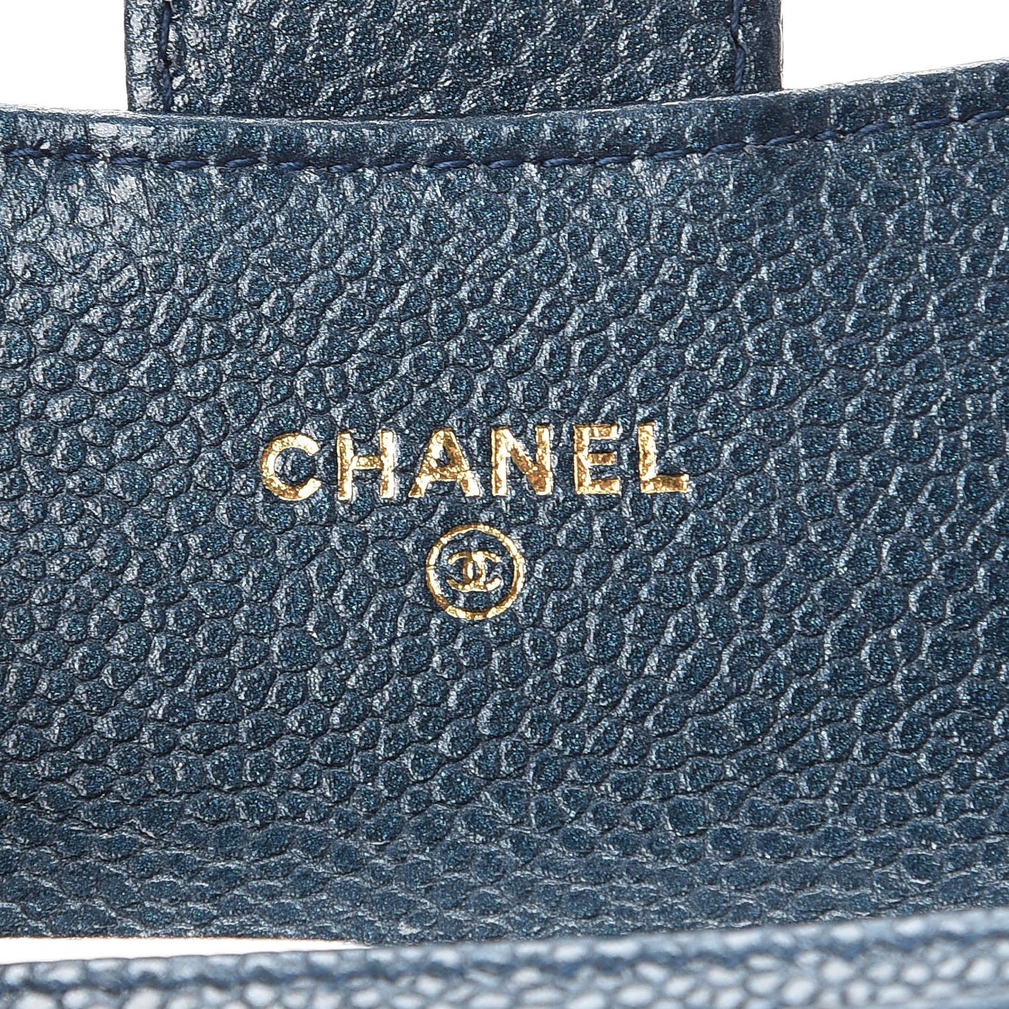 Metallic Caviar Quilted Flap Card Holder Dark Blue