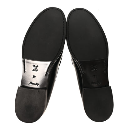 Louis Vuitton Glazed Calfskin Chess Flat Loafers 39 Black 6 of 9