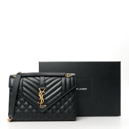 Saint Laurent Grain De Poudre Textured Mixed Matelasse Triquilt Medium Monogram Satchel Black 12 of 12