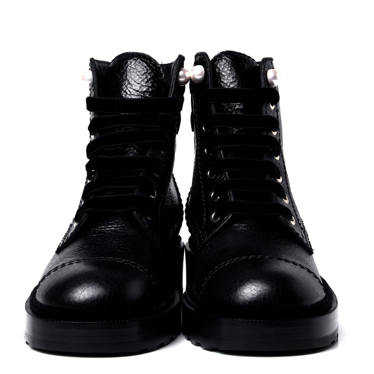 Chanel Calfskin Velvet Pearl Combat Short Boots 36 Black 2 of 6