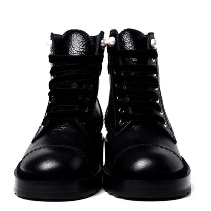 Chanel Calfskin Velvet Pearl Combat Short Boots 36 Black 2 of 6