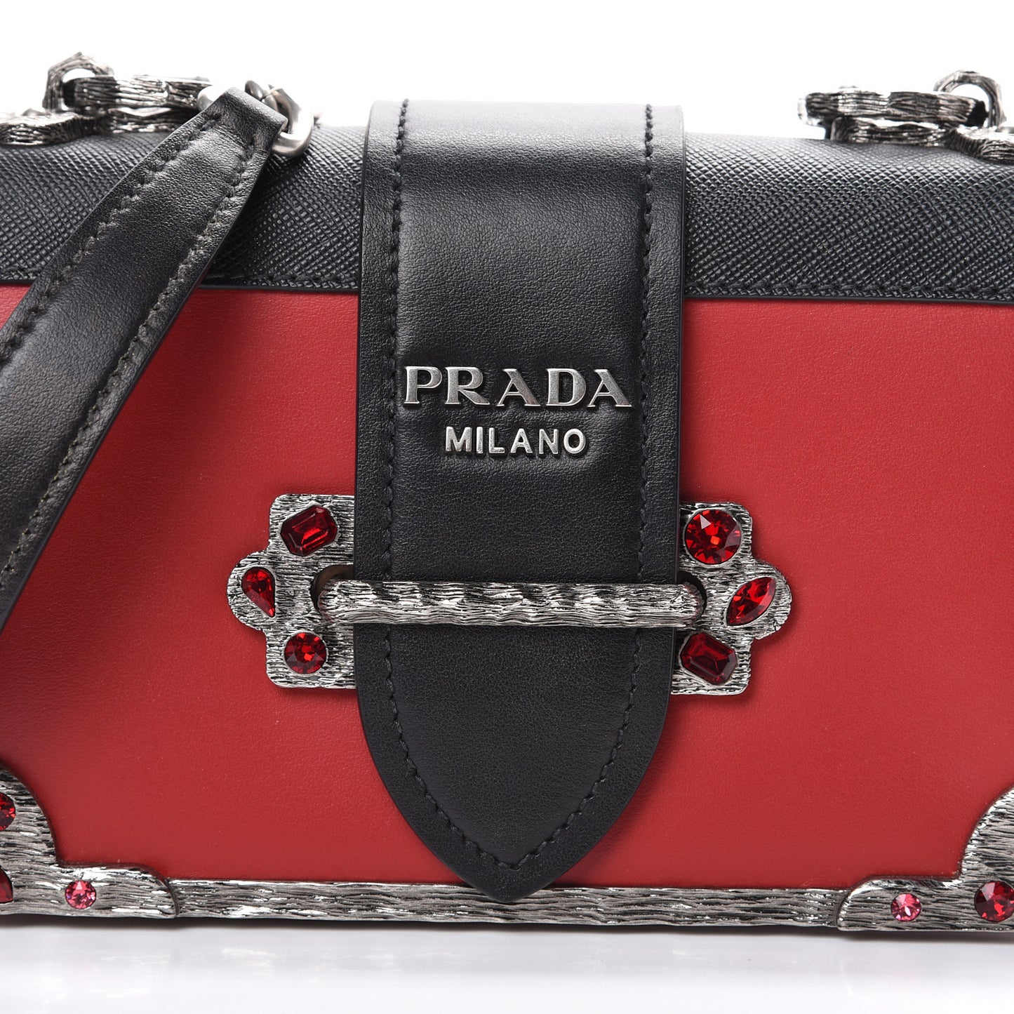 City Calfskin Saffiano Crystal Cahier Bag Fuoco Black
