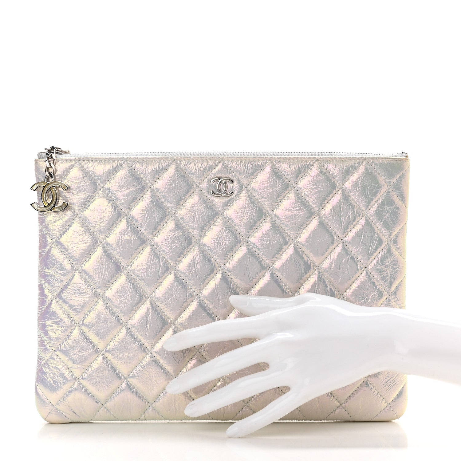 Chanel Iridescent Crumpled Calfskin CC Ripples Medium Cosmetic Case White 2 of 9