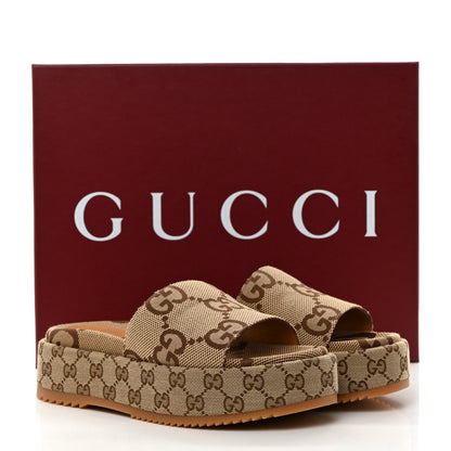 Gucci Monogram Maxi GG Angelina Platform 55mm Slide Sandals 39 Camel Ebony 9 of 9