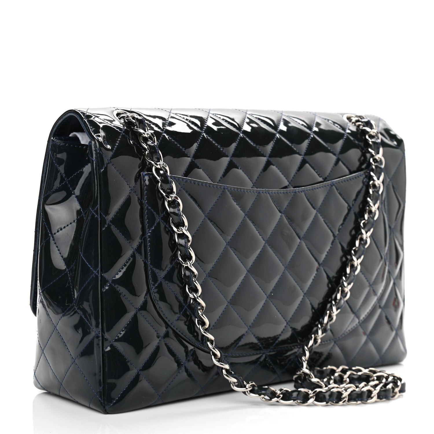 Chanel Patent Quilted Maxi Single Flap Navy Blue 2 of 10