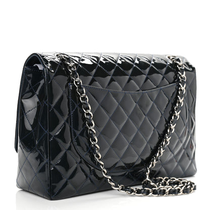 Chanel Patent Quilted Maxi Single Flap Navy Blue 2 of 10