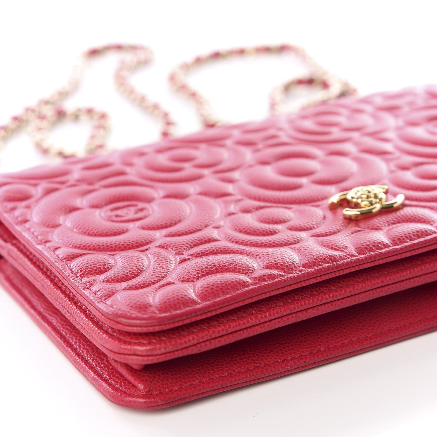 Chanel Caviar Camellia Embossed Wallet On Chain WOC Fuschia 7 of 12