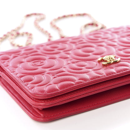 Chanel Caviar Camellia Embossed Wallet On Chain WOC Fuschia 7 of 12